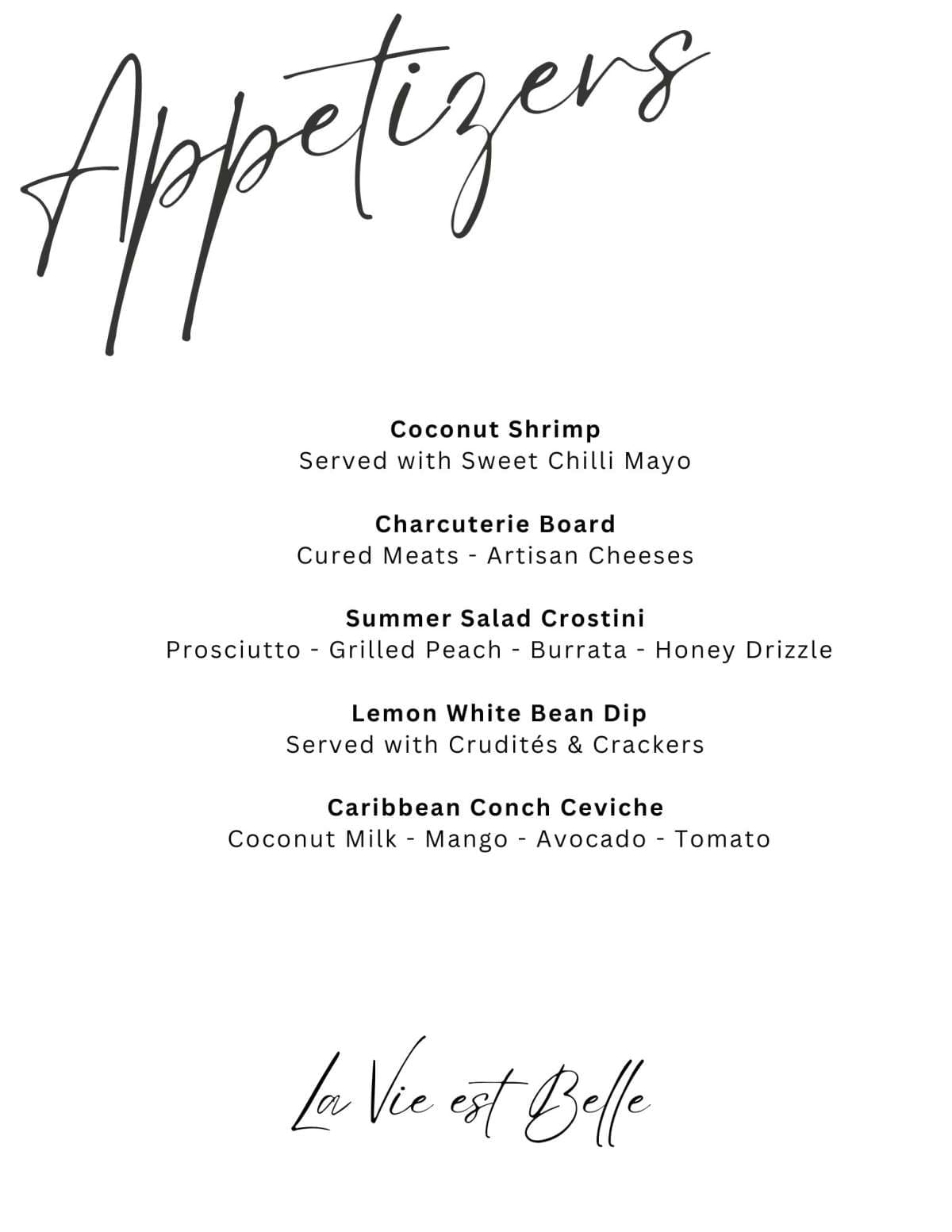 Sample menu image
