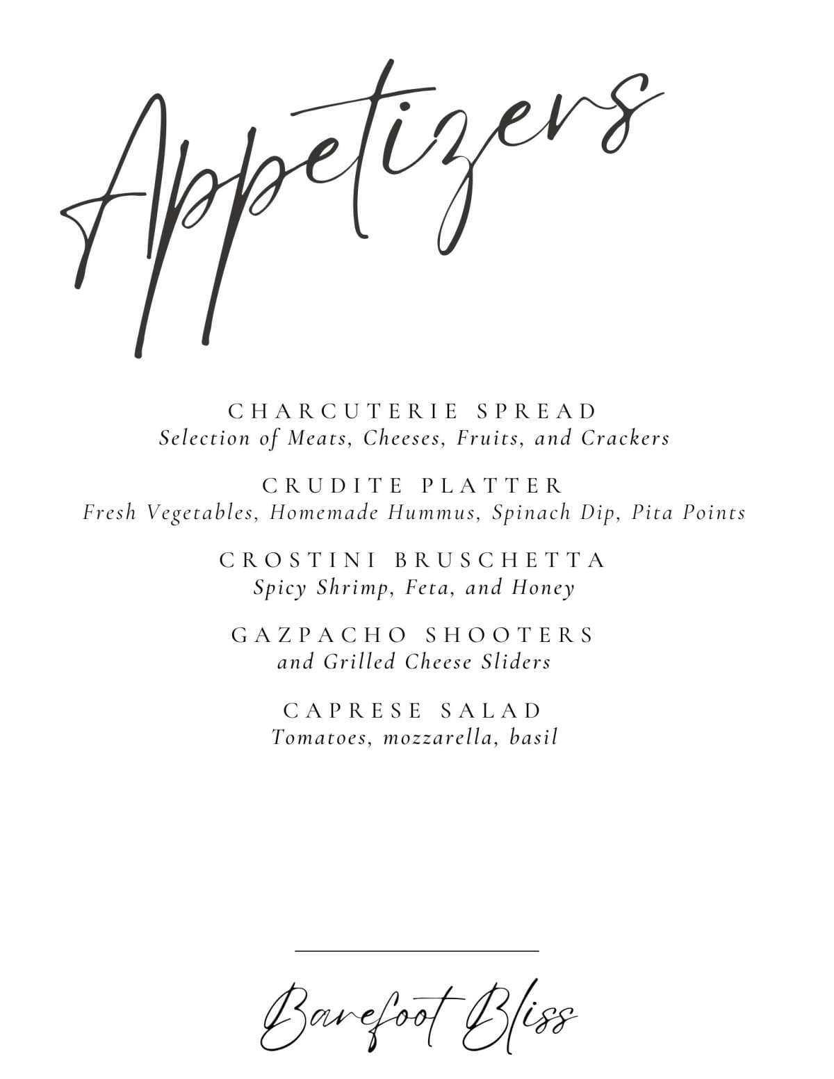 Sample menu image