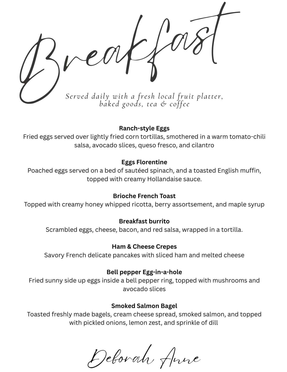 Sample menu image