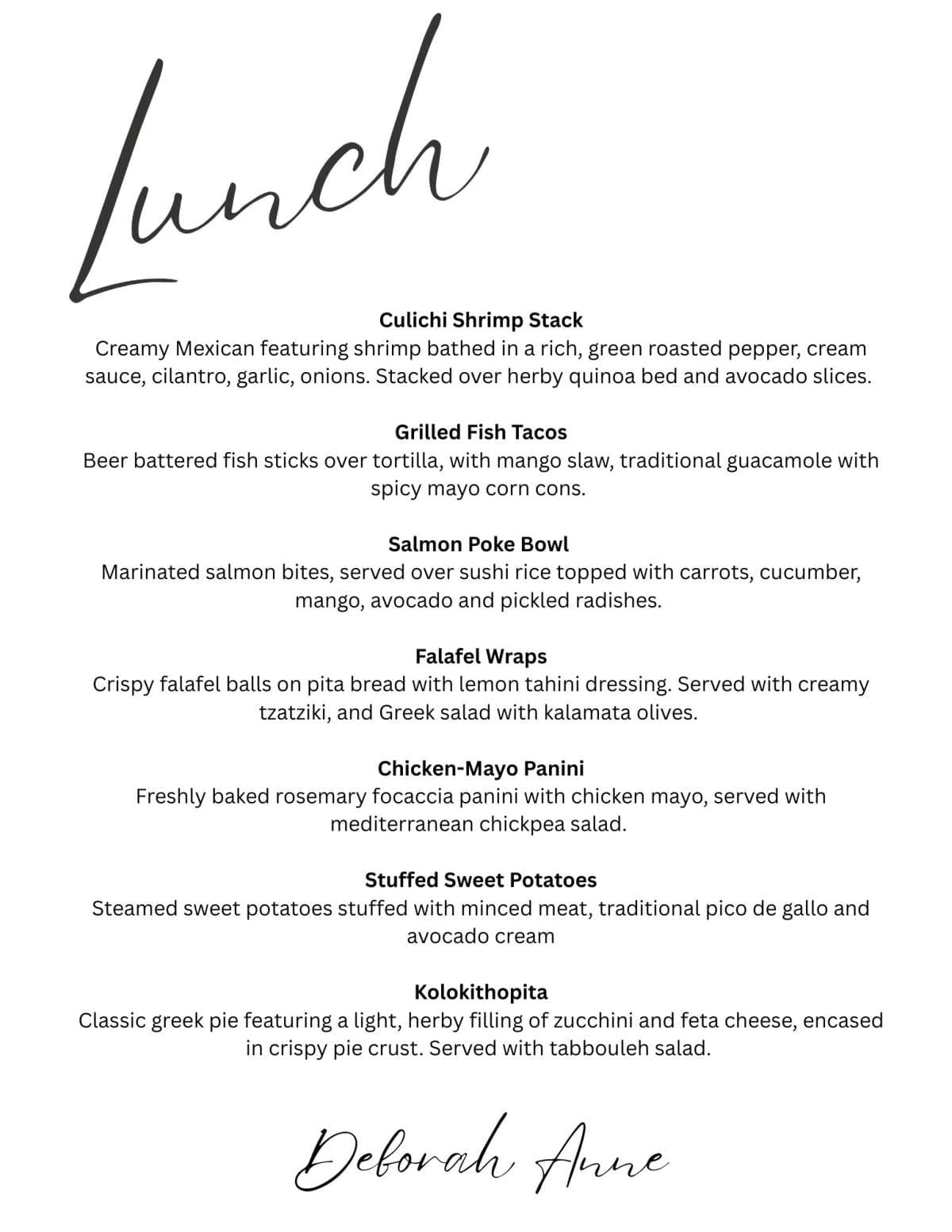 Sample menu image