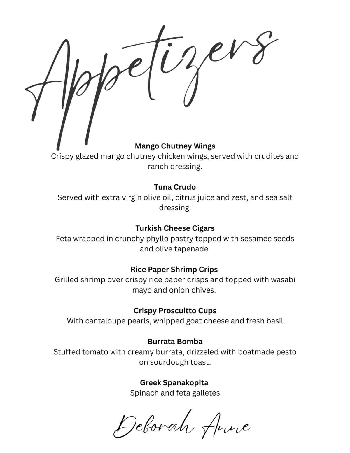 Sample menu image