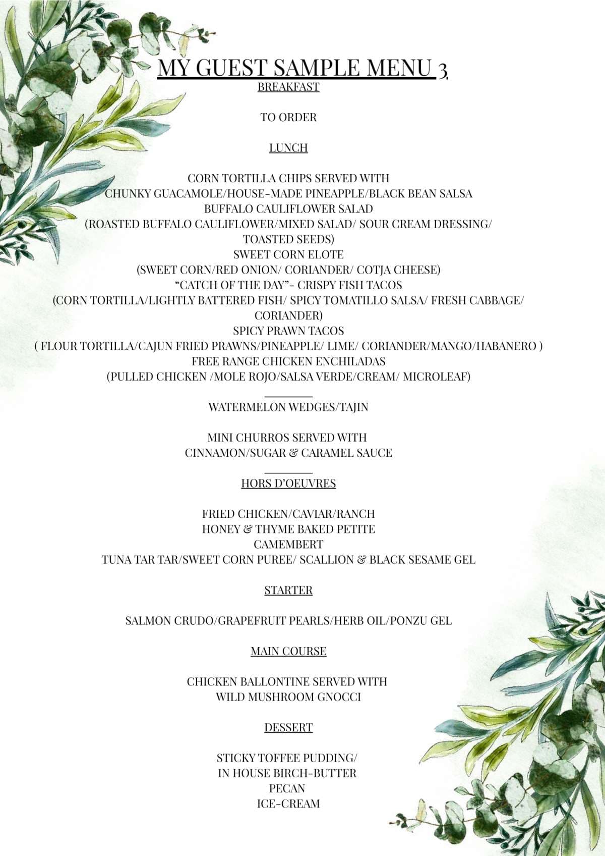 Sample menu image