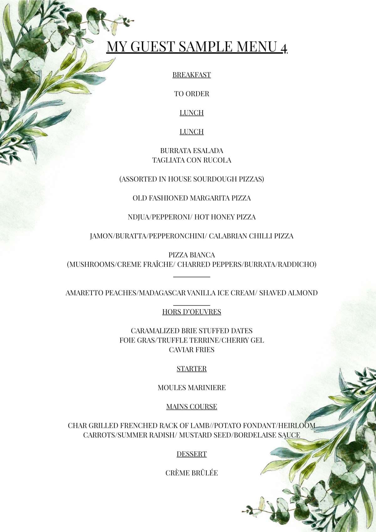 Sample menu image