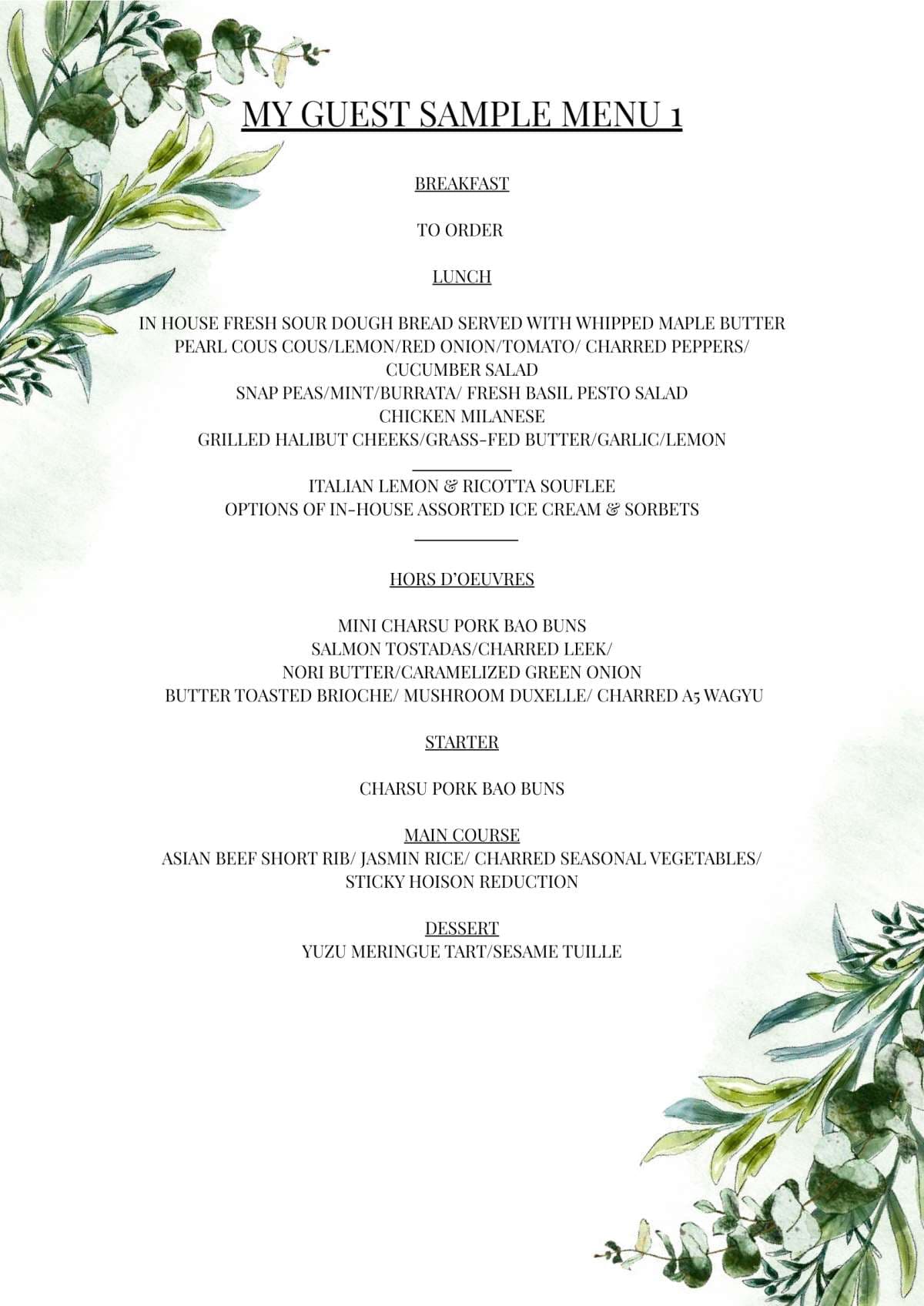 Sample menu image