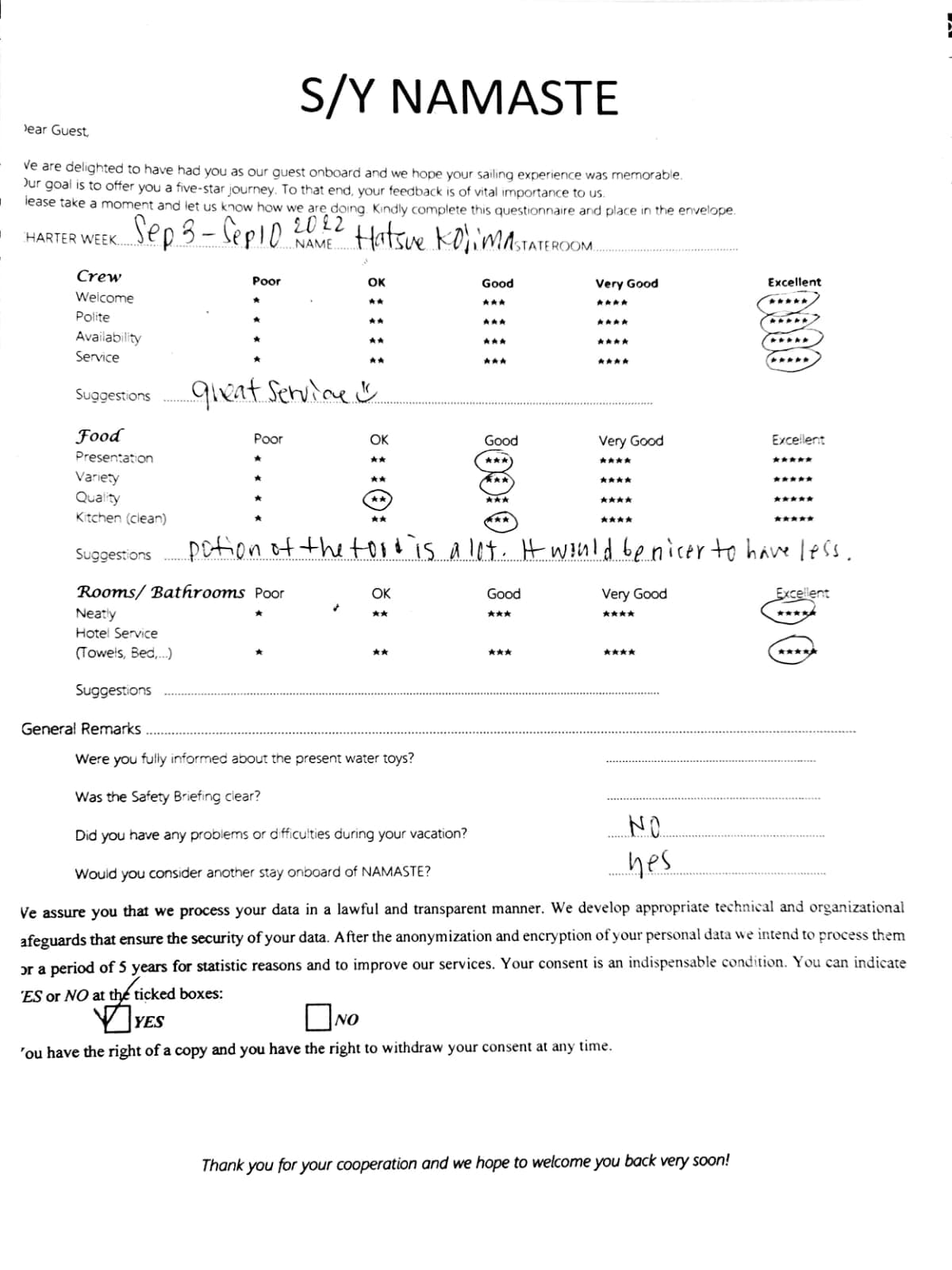 NAMASTE (SAMANA) guest review