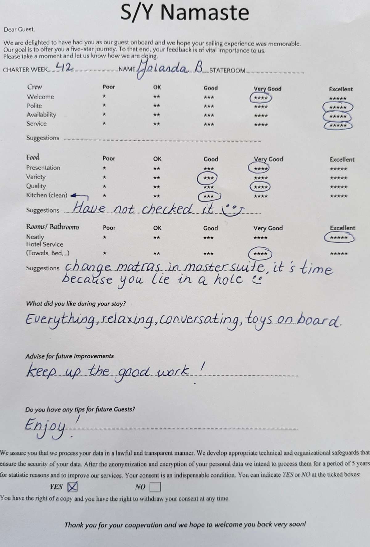 NAMASTE (SAMANA) guest review