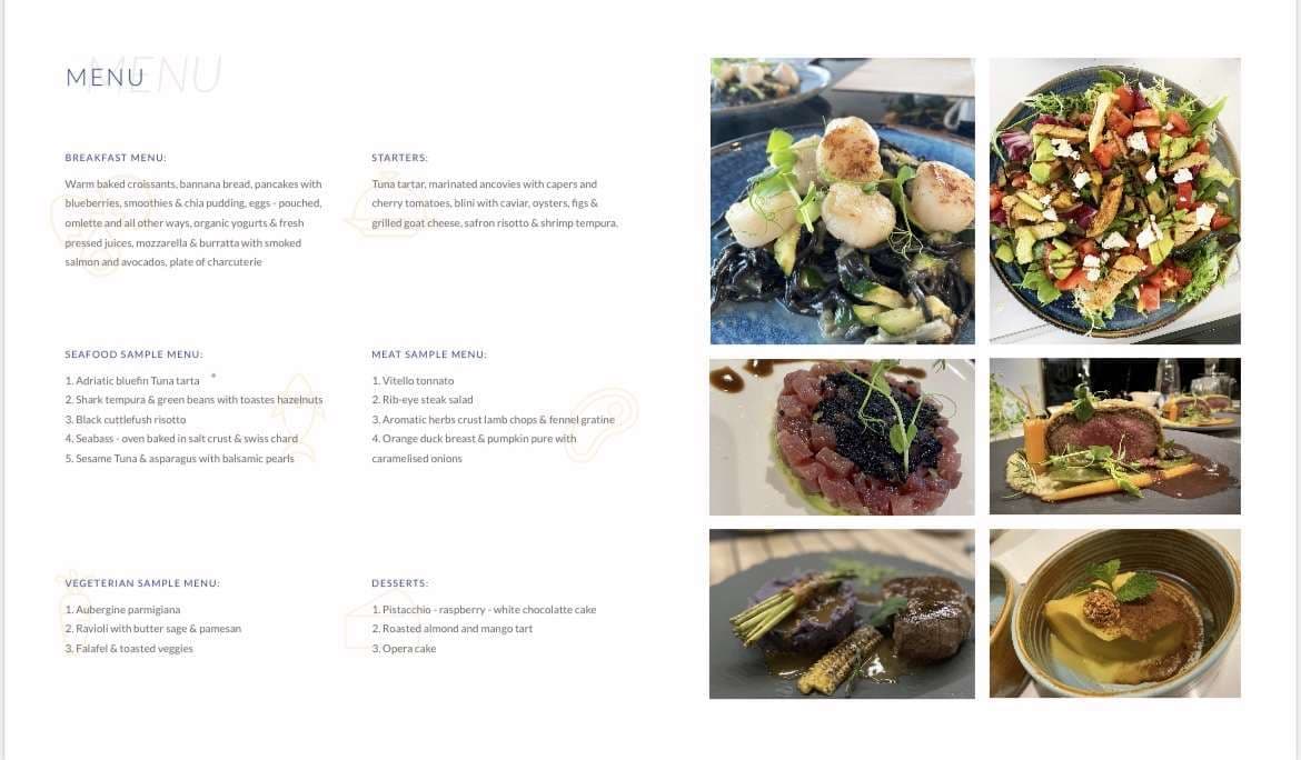 Sample menu image