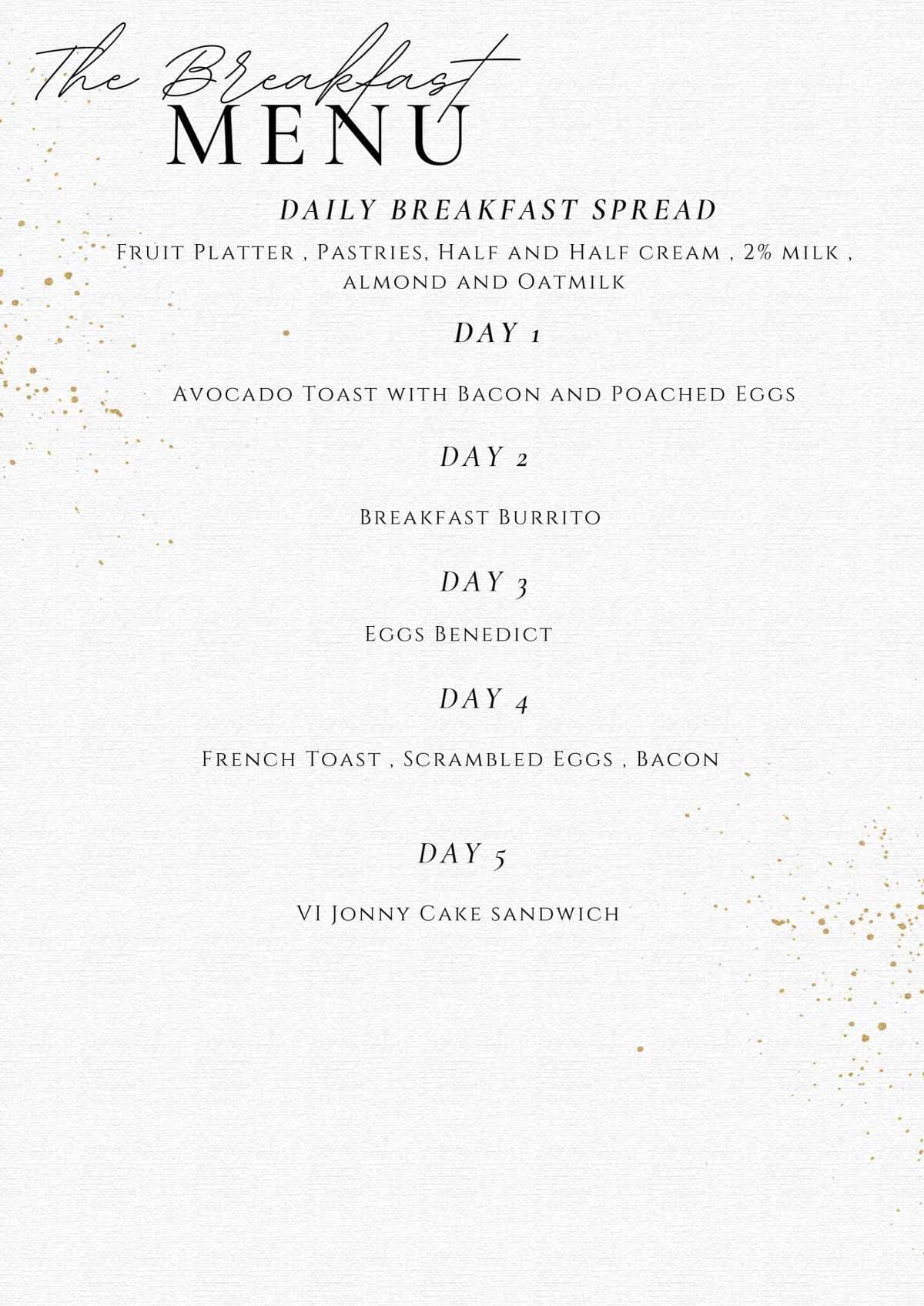 Sample menu image