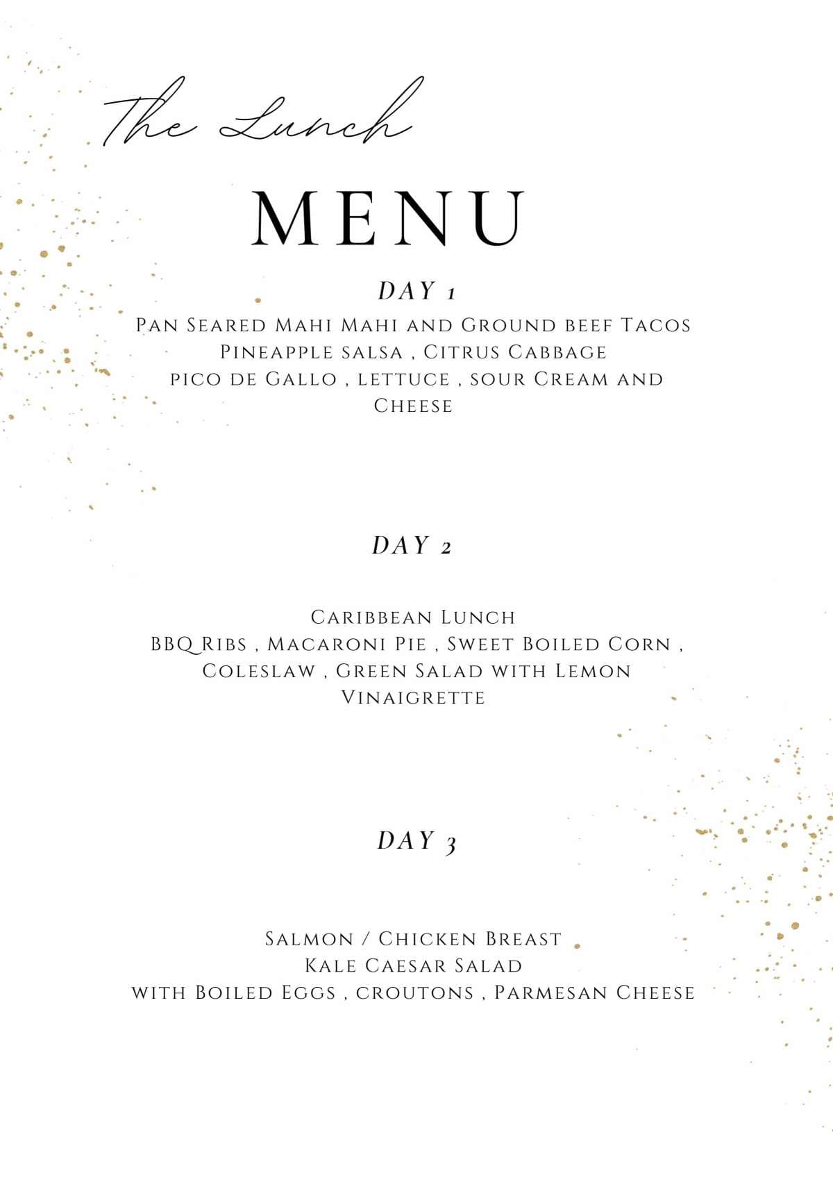 Sample menu image