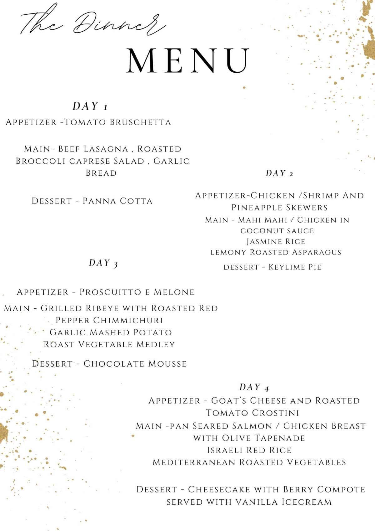 Sample menu image